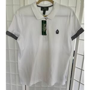 Lauren Ralph Lauren Active Womens  Golf Polo Shirt White Gingham Accents Size XL